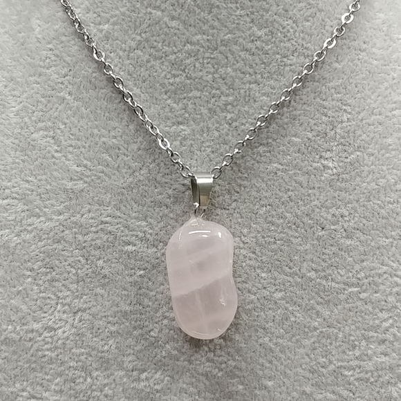 Rose Quartz Necklace Natural Gemstone Crystal Pendant Stainless-Steel Chain 20" - Picture 4 of 16